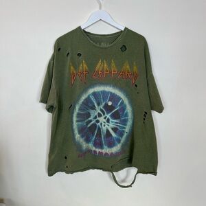 Def Leppard Shirt Green Short Sleeve Crew Neck Concert Shirt Band Tee Rock L/XL